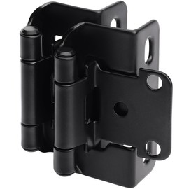 DecoBasics 50 Pack 1/2" Overlay Black Cabinet Hinges for Cabint Doors (25 Pairs) – Self-Closing Partial Wrap Semi-Concealed Face Frame Hinge for Cupboard & Kitchen Doors w/Screws & Quiet Bumpers