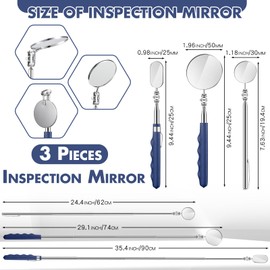 Copkim 3 Pieces Telescoping Inspection Mirror Stainless Steel Extendable Mechanic Mirror with Long Handle Tool for Technicians Mechanics Contractors (50/25/30 mm,Round,Oval,Round)