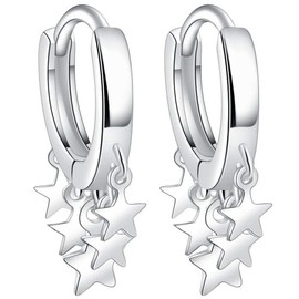 925 Sterling Silver Hoop Earrings for Women | Small Zircon Inlay Hoops Stud Earring Fashion Jewelry Gift (star hanging)