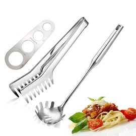 HZIYOU 3Pcs Spaghetti Spoon and Pasta Tongs Stainless Steel Comb Shape Tongs Noodle Pasta Clip Kitchen Cooking Tool