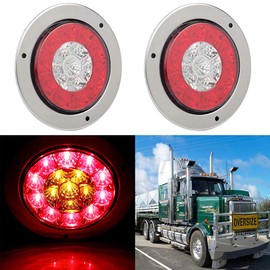 cciyu 2Pcs Side Marker Lights Red/Amber16LED Flange Mount Mounting Brackets Truck Trailer RV Round Turn Tail Brake Backup Reverse Marker Lights Sealed