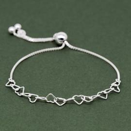 Kualitas Genuine 925 Sterling Silver Chain of Hearts Adjustable Slider Bracelet up to 10"