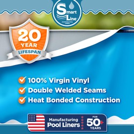 SmartLine 10 ft x 16 ft Oval Swimming Pool Liner | Solid Blue | Overlap Style | 48-52 Inch Wall Height | 20 Gauge Heavy Duty Virgin Vinyl | Designed for Steel Sided Above Ground Pools