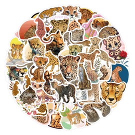 60 Wild Cheetah Stickers Pack for Kids Teens Adults, Waterproof Vinyl Hunting Leopard Stickers and Decals for Water Bottles Laptop Phone Motorcycle Computer Guitar Skateboard Cheetah Party Favor