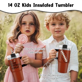Football Gifts for Boys 8-12, Kids Football Tumbler with Handle and Straw 14 Oz, Insulated Stainless Steel Footballs Stuff Mug for Little Boys Girls Player Lovers Fans
