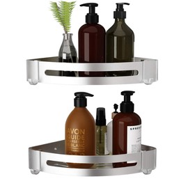 VOLPONE Shower Corner Shelf 2 Pack Bathroom Corner Shower Caddy No Drill Shower Storage Organizer Rust Proof Bathroom Corner Wall Shelf shampoo holder Silver