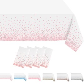 MORAINJAY 4Pcs White and Pink Dot Party Tablecloth,137x274cm Rectangle Table Cloth,Waterproof Plastic Confetti Table Cover for Outdoor Picnic,Wedding, Birthday,Christmas Table Decorations