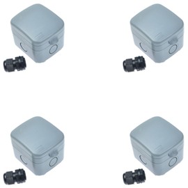 SuperInk 4 Pack Storm Weatherproof 125VAC 15A 1 Gang Switch Fused Protection Switched Unit Outdoor Use 4-Pole Junction Box with 20mm Cable Gland IP66 Rated