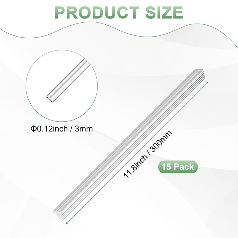 M METERXITY 15-Pack Acrylic Round Rods 11.81x0.12in/300x3mm