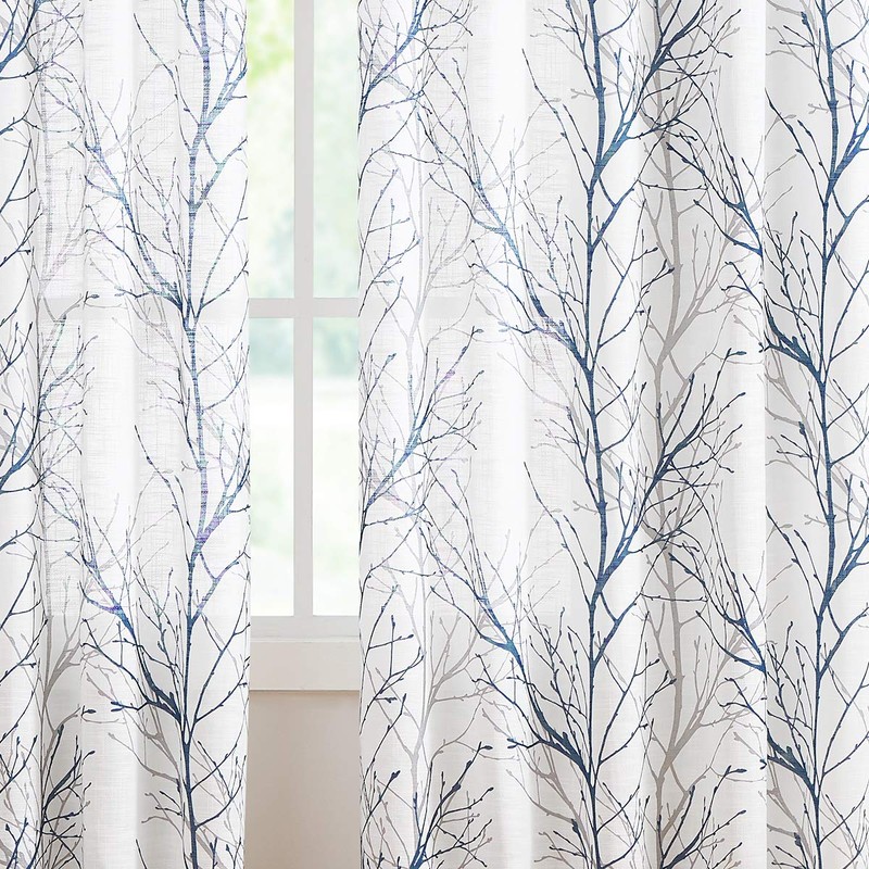 FMFUNCTEX Blue White Curtains 50" X 45" for Kitchen Living