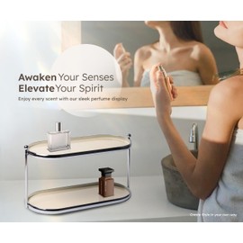 MUSEOWN 2 Tier Metal Frame Perfume Organizer in Stylish,and Minimalist Perfume Tray-Elegant Countertop Display Shelf for Skincare,Makeup,Trinket for Dresser,Vanity,Bathroom (Creamy White)