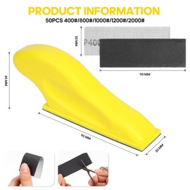 Micro Detail Sander Kit With 90x30mm Sanding Block Set, 50Pcs Wet Dry Sandpaper for Woodworking, Sanding and Polishing 400/800/1000/1200/2000 Grit