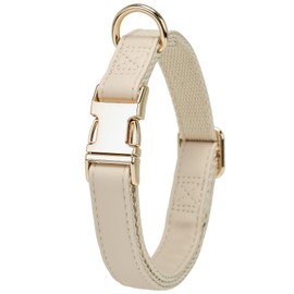 YUDOTE Soft Leather Dog Collar with Safety Quick Release Metal Buckle, Natural Cotton, Padded Faux Leather Collar for Medium Dogs with Sensitive Skin, Cream White