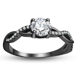 Twist Engagement Rings for Women by Ginger Lyne | 1 Ct Faux Diamond Ring | Sterling Silver Black Gold Wedding Rings for Woman | Promise Rings for Her - Size 6
