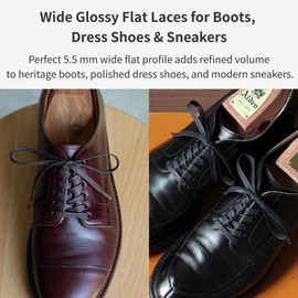 MONDSHOELACE Wide Glossy Waxed Cotton Flat Shoelaces 1/5"(5.5mm) with Metal Tips - for Boot, Dress‑Shoe & Sneaker Laces (Dark Brown, 63"(160cm))