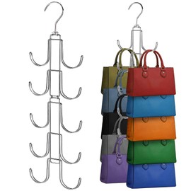 Purse Organizer for Closet, Collapsible Metal Purse Hanger Organizer, Rotation Handbag Rack and Holder for Better Display, Foldable Bag Hangers Space Saving for Belt, Scarve, Tie, 1Pack