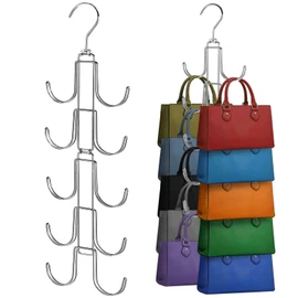 Purse Organizer for Closet, Collapsible Metal Purse Hanger Organizer, Rotation Handbag Rack and Holder for Better Display, Foldable Bag Hangers Space Saving for Belt, Scarve, Tie, 1Pack