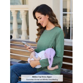 Liu & Qu Women's 3-Pack Nursing Shirts for Breastfeeding with Hidden Zippers Long Sleeves Maternity Nursing Tops