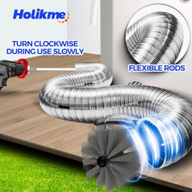 Holikme 30 Feet Dryer Vent Cleaner Kit,Flexible Lint Brush with Drill Attachment, Extends Up to 30 Feet for Easy Cleaning, Synthetic Brush Head, Use with or Without a Power Drill, Grey