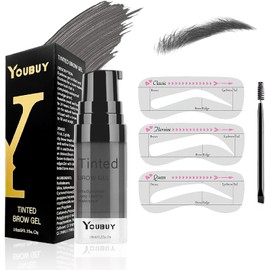 FUWEN Gel para Cejas, Kit de Tinte para Cejas Marrones, Gel para Cejas Natural Impermeable de Secado Rápido, Pomada para Cejas Semi Permanente con Cepillo y 10 Plantillas de Cejas, Antimanchas (Gris Oscuro)