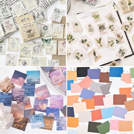 4 Boxes Vintage Sticker Stamp Scrapbooking Stickers for Scrapbook Calendar Notebook Diary Photo Album DIY Decoration 44 mm x 44 mm Stamps, Colour Cards, Landscapes