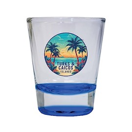 Turks And Caicos Design D Souvenir 1.5 Ounce Shot Glass Round Blue 2-Pack