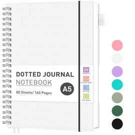 RETTACY Notebook A5 Bullet Dot Journals for Women, Grid Wirebound Spiral Notebook 160 Pages for Writing,PVC Pocket,Pen Loop,Bookmark, for Note Taking School Office Supplies,14.5 x 20.7cm- Transparent