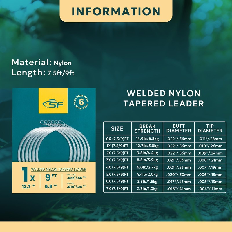 SF Welded Tapered Leader Fly Fishing with Loop Nylon 9ft