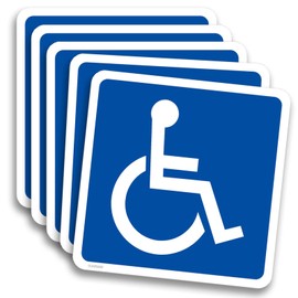 Handicap Sign Stickers, Disabled Wheelchair Symbol, Easy to Apply and Peel, Vinyl Laminated, Indoor Outdoor (4.7x4.7 inch 5 Pcs) Blue