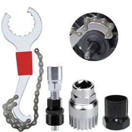 GKZB Bicycle Cassette Removal Tool Bicycle Chain Whip with Crank Puller and Bottom Bracket Remover 5-11 Speed Compatible Chain Whip Crank Chain Axle Disassembly Tool