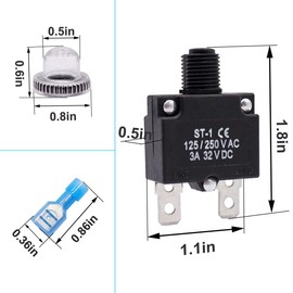 mxuteuk 5Pcs 3,5,10,15,20Amp Circuit Breakers Push Button Manual Reset 125/250V AC 32V DC,Overload Protector Switch Thermal Circuit Breakers with Quick Connect Terminals and Waterproof Button Caps