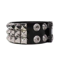 SCOPLATY Genuine Leather Bracelet Cuff with Spikes Studs Rivets - Adjustable Metal Wristband for Men Women, 80s Goth Rock Accessories
