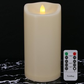 7LinRay 4" x 10" Large Outdoor Flameless Candle with Remote and Timer, Waterproof Battery Operated Flickering LED Pillar Candle for Lanterns, Ivory Plastic, 1 Pack (Battery Not Included)