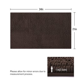 ITSOFT Non Slip Shaggy Chenille Soft Microfibers Bath Mat for Bathroom Rug Water Absorbent Carpet, 34 x 21 Inches Chocolate Brown