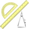 Zonon 3 Pcs Plastic Ruler 6 Inch Protractor Drawing Compass