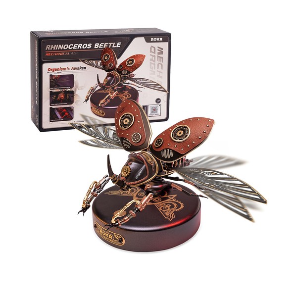 ROKR 3D Puzzles for Adults Electric Insect Metal Model Building Kit Desk Toys Hobby Kit for Adults Gift for Teens (Rhinoceros Beetle)