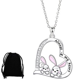 KUMSODE Rabbit 925 Silver Necklace, Cute Animals Necklace Jewellery, Birthday Gifts Women Girls Ladies Easter Gift
