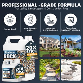 Shabebe Rock Glue for Landscaping – 2 Gallon Mulch Glue with Grip Max, Strong Adhesion& Max Coverage Gravel Binder for Rocks, Gravel & Pine Straw, Covers Up to 3X Area, Fast-Drying & Weather-Resistant