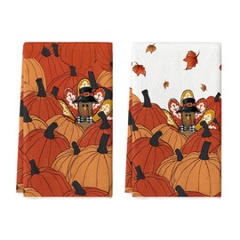 Artoid Mode Orange Pumpkin Turkey Thanksgiving Kitchen Towels Dish Towels, 18x26 Inch Farmhouse Holiday Decoration Cleaning Set of 2