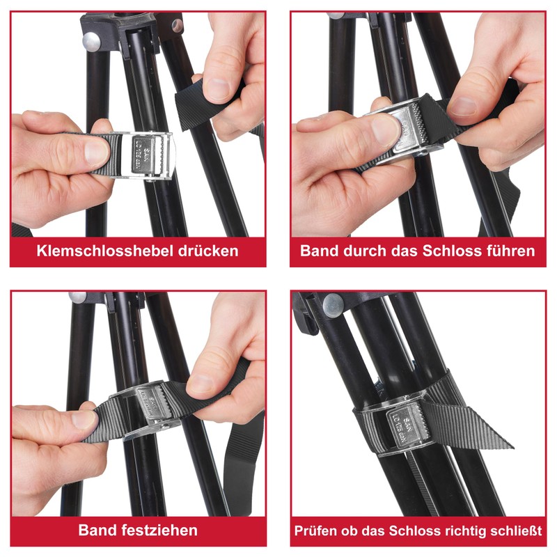 6 x Clamp Lock Straps, Lashing Straps, for up to