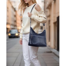 YALUXE Women's Pebbled Real Leather Shoulder Bags Minimalist Hobo Handbags Purses Satchel Cross-body Bags with Key Ring and Round Coin Purse