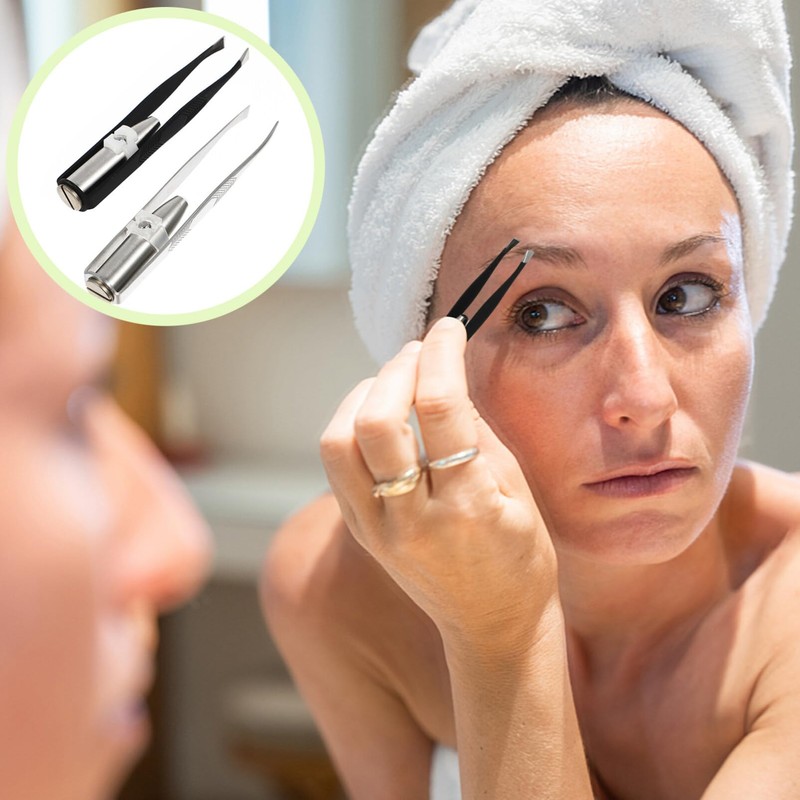 Light 2pcs Stainless Steel with LED Light, Makeup Eyelash Eyebrow