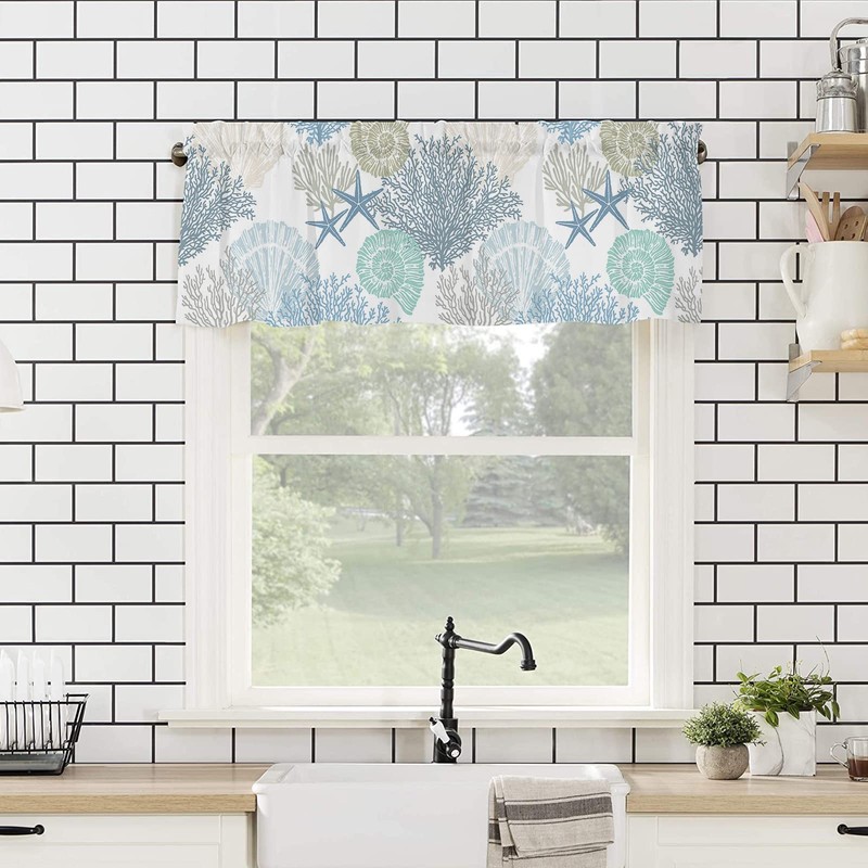 Coral Valance for Windows Starfish Seashell Curtains Valances Blue Ocean