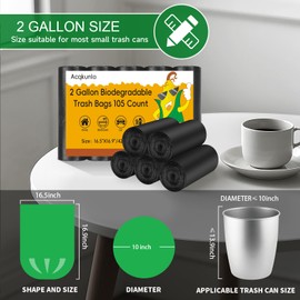 2 Gallon Mini Trash Bag Black-Biodegradable - Small Garbage Bags For Bathroom Can Unscented Compostable 105 Count Little Kitchen Office Car Small Waste Basket Liners Bulk Strong Thick Acqkunlo