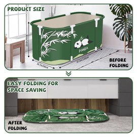 Portable Foldable Bathtub,Foldable Soaking Bathtub for Adults, Freestanding Bathtubs, Hot Bath Tub, Ice Bath, Family Bathroom SPA Tub 47.2x19.7x21.7inch (Panda)