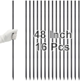 VVOKGO Rebar Stakes 48 Inch 16-Pack Concrete Form Stakes Heavy Duty Straight Ground Anchors, 3/8" Diameter Metal Steel Spikes with Chisel Point End for Plant Support, Garden Border,Landscape Edging
