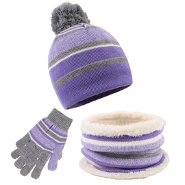 Zsedrut Kids Winter Hat Scarf Gloves Set Toddler Girls Boys Warm Knit Beanie Neck Warmer (Purple,3-8 Years)