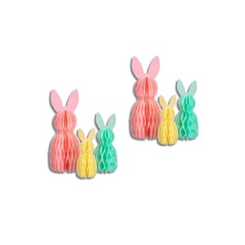 ARCUS Easter Honeycomb Bunny Decorations - Pack of 6-3 Sizes Small, Medium & Large - Yellow, Green & Pink - Easter Party Decoration Ornament Accessory - Hanging Indoor Decor