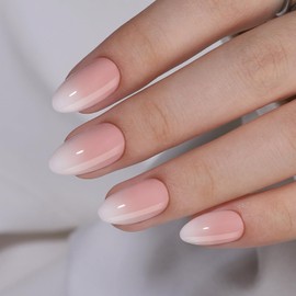 Pink Gradient Soft Gel Press on Nails Short Almond Shaped Fake Nails with Glue Glossy False Nails Designs Acrylic Nails Full Cover Thickened Stick on Nails for Women DIY Manicure