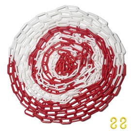 WinHub Plastic Chain10M x 6mm Red and White High Visibility Plastic Barrier Chain for Crowd Traffic Control and Parking Space Management